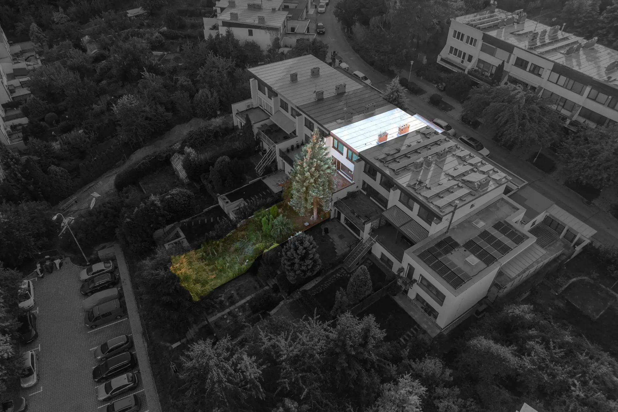 Aerial view with the house highlighted