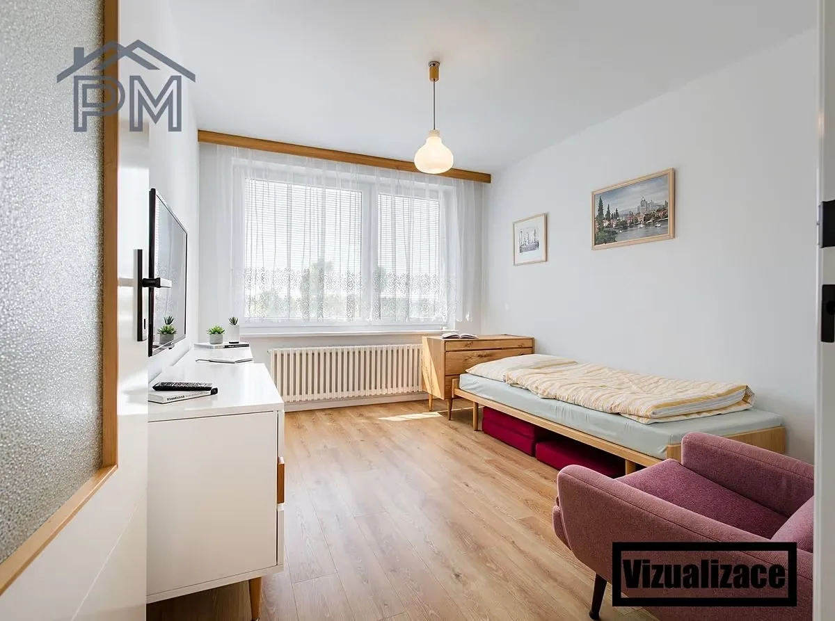 Visualisation: garden-view bedroom after renovation