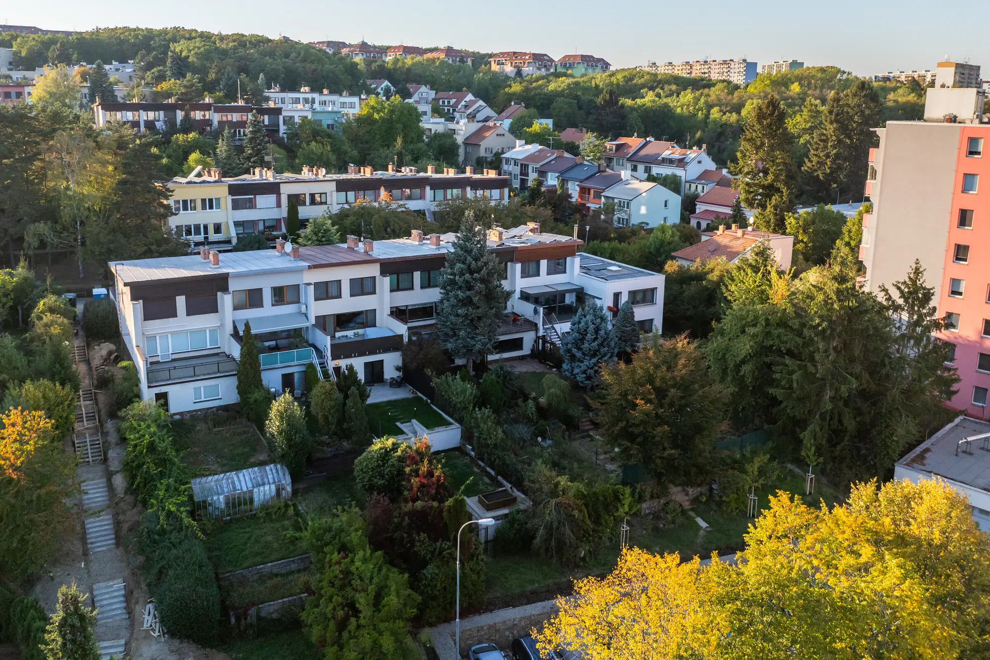 Aerial view of the row from the garden side