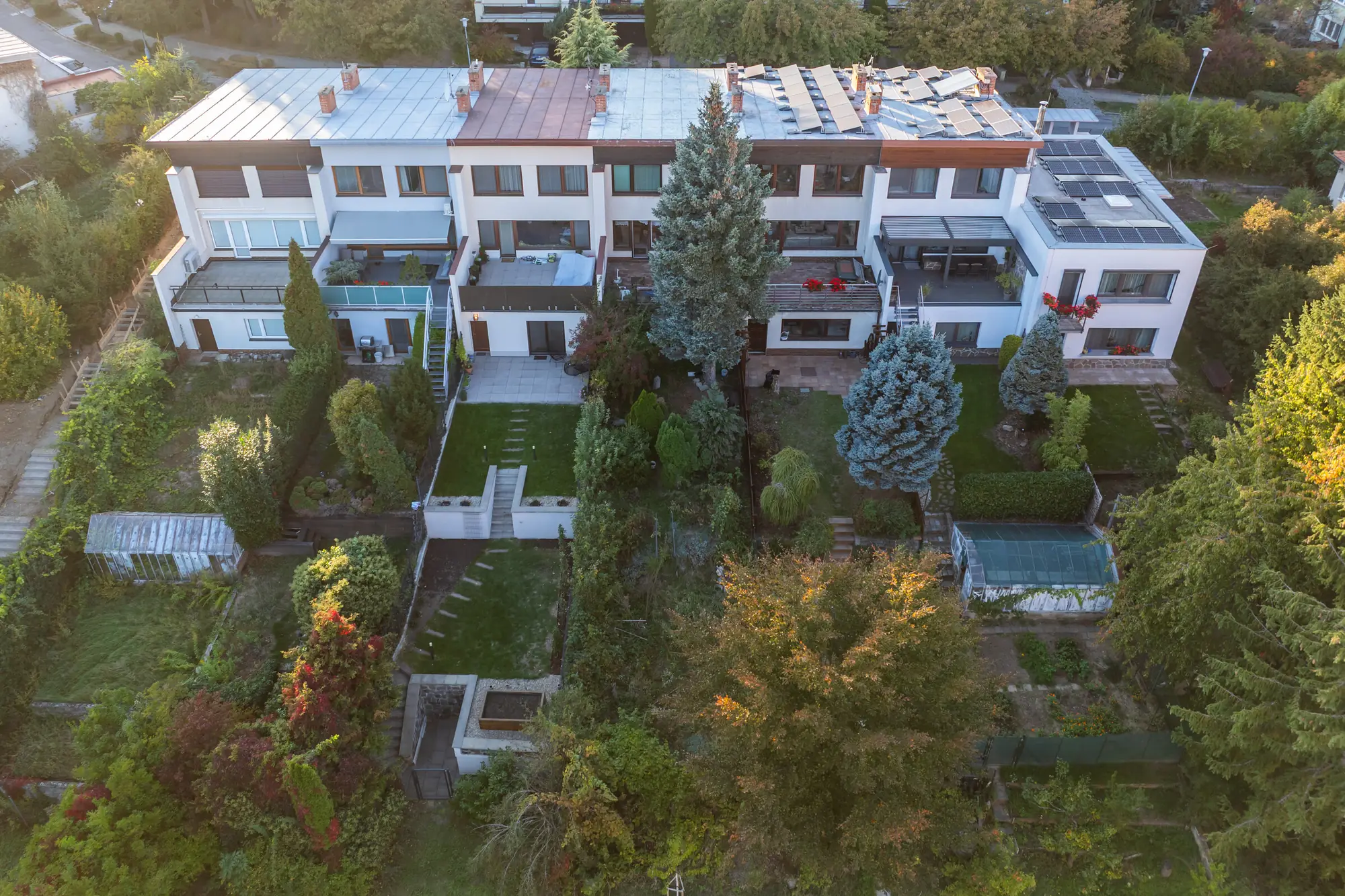 Gardens behind the houses from above