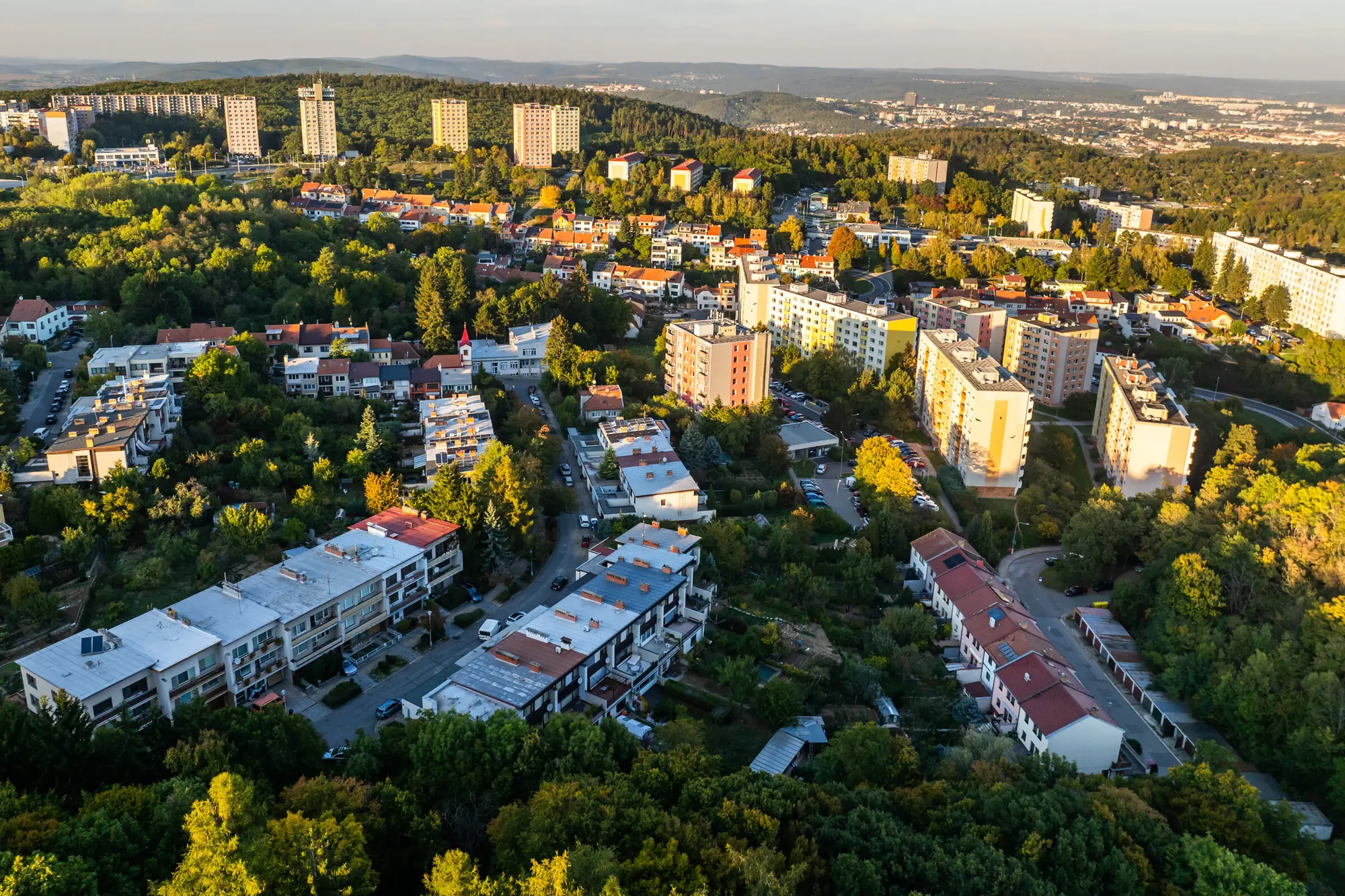 Kohoutovice from above, Brno on the horizon