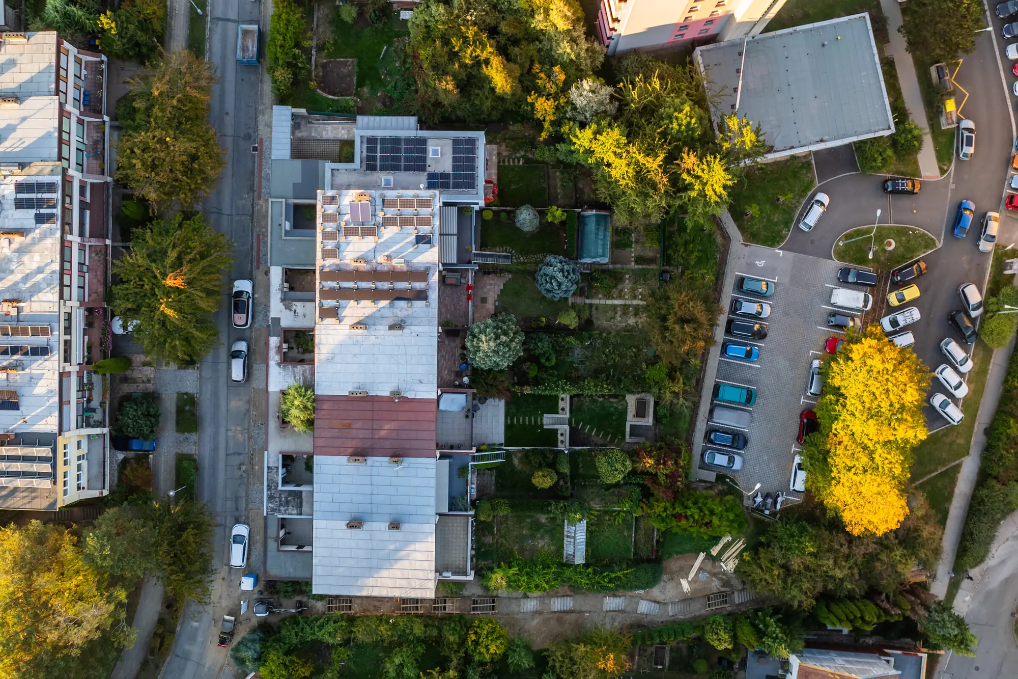 Top-down view of the house and garden